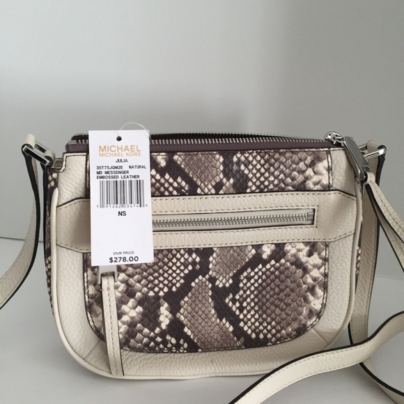 Michael Kors Julia MD Messenger Crossbody Purse Handbag Leather Snake Print NWT - Picture 16 of 16
